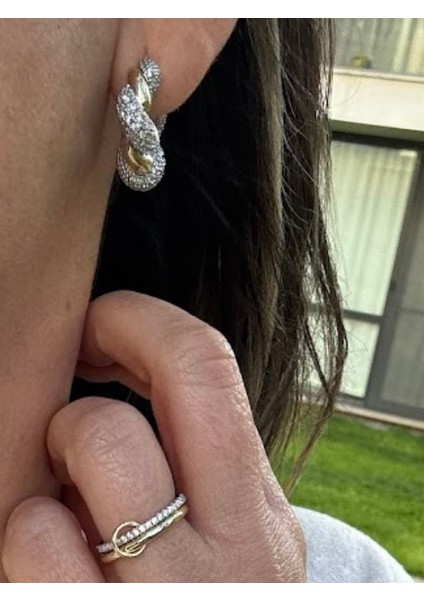 Kalın Burgu Taşlı Çift Renk Halka Küpe fiyatları