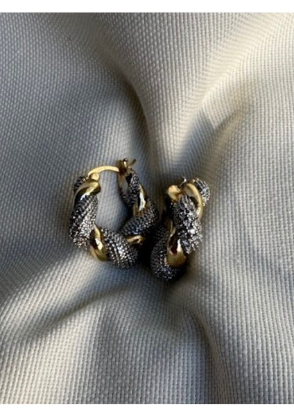 Kalın Burgu Taşlı Çift Renk Halka Küpe fırsatları