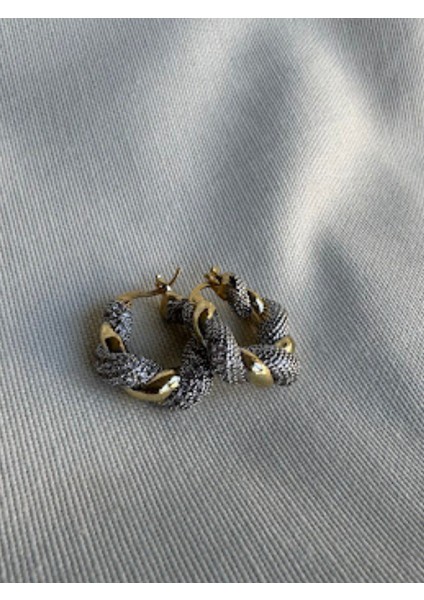 Kalın Burgu Taşlı Çift Renk Halka Küpe indirimleri