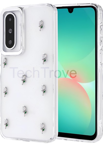 Samsung Galaxy A26 Kılıf Kabartmalı Desenli Simli Şeffaf Kapak