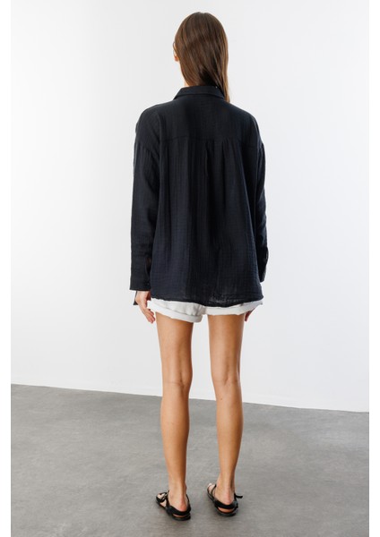 Oversize Basic Müslin Kadın Gömlek Kadın-Müslin-Gömlek