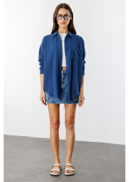 Oversize Basic Müslin Kadın Gömlek Kadın-Müslin-Gömlek