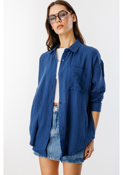 Oversize Basic Müslin Kadın Gömlek Kadın-Müslin-Gömlek