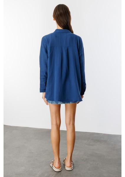 Oversize Basic Müslin Kadın Gömlek Kadın-Müslin-Gömlek
