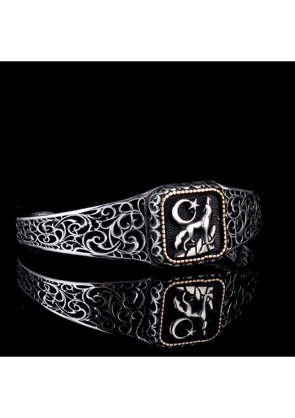 925 Ayar Gümüş Ayyıldız Kurt Model Otantik Motif Erkek Bileklik