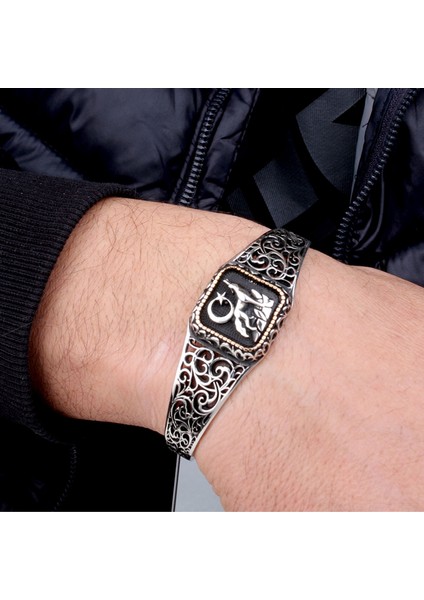 925 Ayar Gümüş Ayyıldız Kurt Model Otantik Motif Erkek Bileklik modelleri