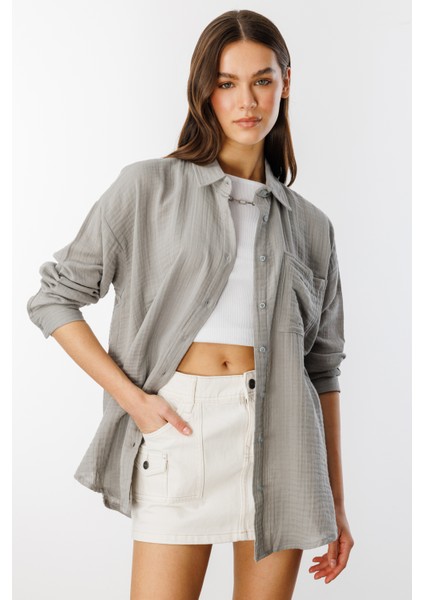 Oversize Basic Müslin Kadın Gömlek Kadın-Müslin-Gömlek modelleri