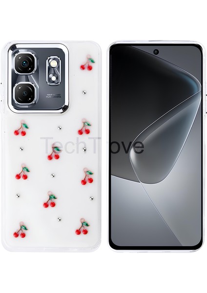 Infinix Hot 50I Kılıf Kabartmalı Desenli Simli Şeffaf A+ Kalite Kapak