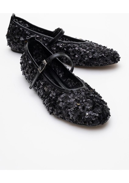 Lush Siyah Pullu Tek Bantlı Kadın Babet Ayakkabı