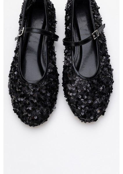 Lush Siyah Pullu Tek Bantlı Kadın Babet Ayakkabı fiyatları