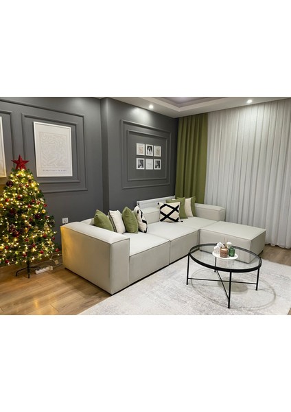 Most Mollis 4 Modül Köşe Koltuk Kırık Beyaz Anka Kadife Kumaş Yataş Sünger (Evinize Teslim)