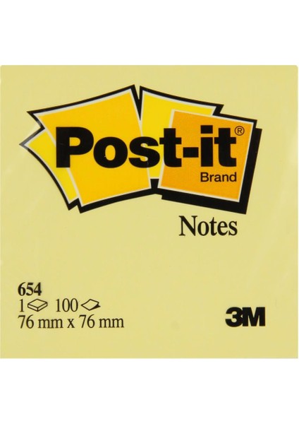 654 Yapışkanlı Not Kağıdı 76 x 76 mm 100 Yaprak - Sarı fiyatları