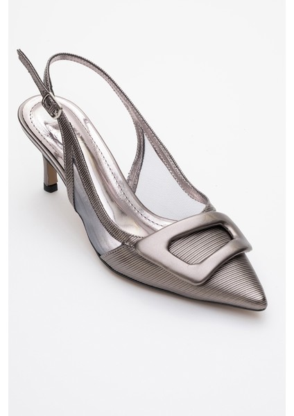 Foley Platin Çizgili Kadın Sivri Burun Arkası Açık Ince Topuklu Ayakkabı fiyatları