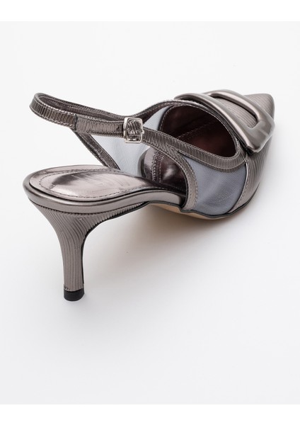 Foley Platin Çizgili Kadın Sivri Burun Arkası Açık Ince Topuklu Ayakkabı fırsatları