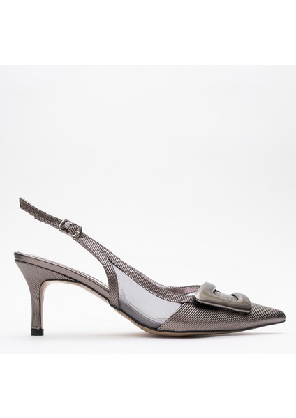 Foley Platin Çizgili Kadın Sivri Burun Arkası Açık Ince Topuklu Ayakkabı indirimleri