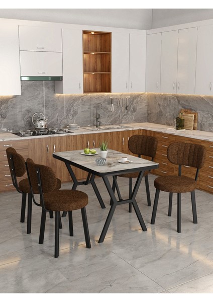 Azra 70 x 110 cm Efes Mutfak Masası, Mutfak Masası Takımı, Yemek Masası, 4 Kahverengi Sandalye fiyatları