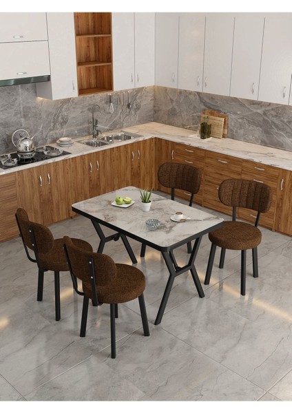 Azra 70 x 110 cm Efes Mutfak Masası, Mutfak Masası Takımı, Yemek Masası, 4 Kahverengi Sandalye modelleri