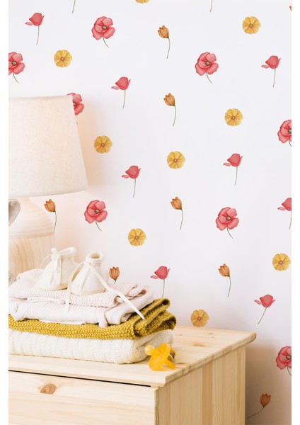 Sarı ve Pembe Tonlarda Renkli Çiçeklerden Oluşan Sticker Seti 48 Parça Özel Kesimli Mat Sticker fiyatları