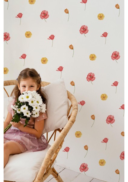 Sarı ve Pembe Tonlarda Renkli Çiçeklerden Oluşan Sticker Seti 48 Parça Özel Kesimli Mat Sticker modelleri