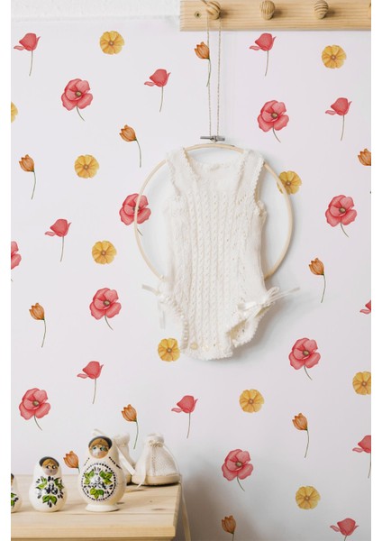 Sarı ve Pembe Tonlarda Renkli Çiçeklerden Oluşan Sticker Seti 48 Parça Özel Kesimli Mat Sticker fırsatları