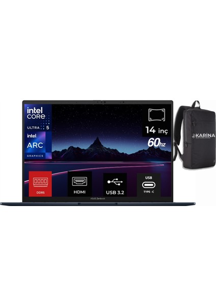 Zenbook 14 OLED Ultra 5 125H UX3405MA-QD089W-02 16GB 4tb Arc Graphics Windows 11 Home 14" Wuxga Taşınabilir Bilgisayar