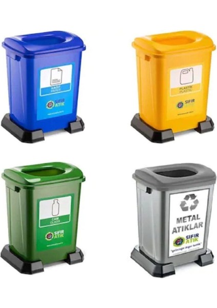 50LT Büyük Geri Dönüşüm Kutusu Plastik 4 Lü Set Sıfır Atık