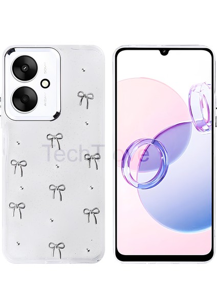 Xiaomi Redmi 13C Kılıf Kabartmalı Desenli Simli Şeffaf A+ Kalite Kapak
