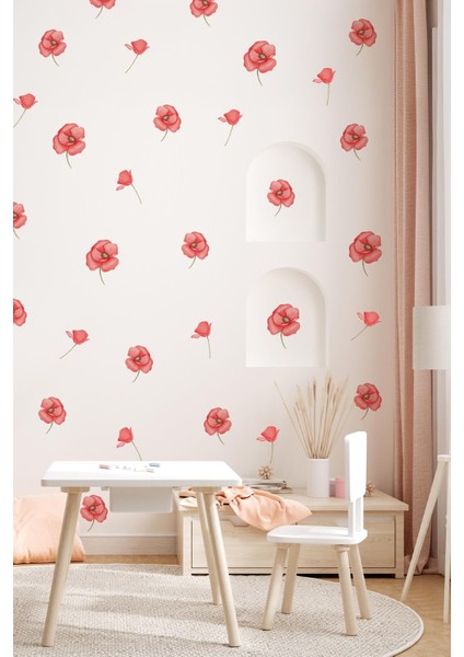 Soft Fuşya Renkli Çiçeklerden Oluşan Sticker Seti 48 Parça Özel Kesimli Mat Yüzeyli Sticker