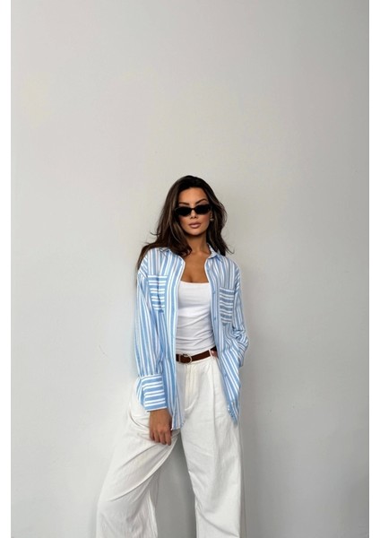 Çizgili Gömlek - Mavi