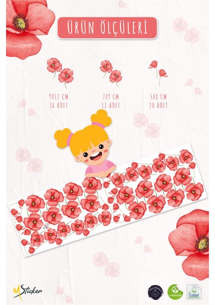 Soft Fuşya Renkli Çiçeklerden Oluşan Sticker Seti 48 Parça Özel Kesimli Mat Yüzeyli Sticker indirimleri