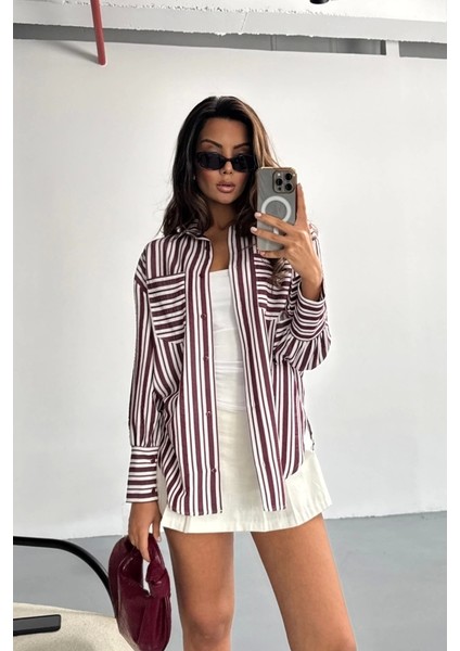 Çizgili Gömlek - Bordo modelleri