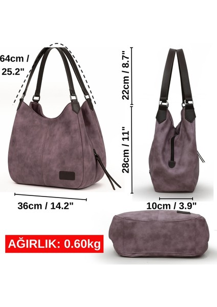 Myra Kadın Pu Deri Günlük Omuz Çantası Üç Bölmeli Hobo Tote El Çantası