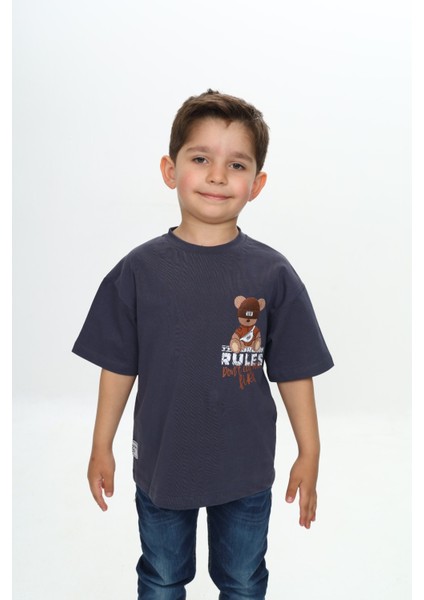 Erkek Çocuk Rules Şapkalı Ayı Baskılı Tişört