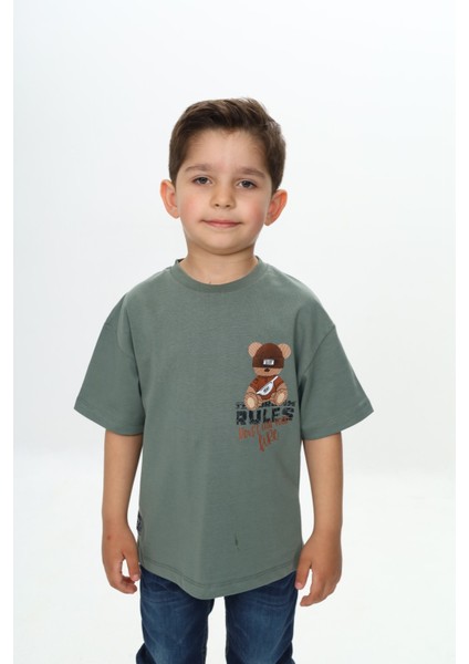 Erkek Çocuk Rules Şapkalı Ayı Baskılı Tişört