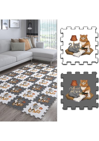 Dijital Kedi Desenli Mutfak-Oturma Odası-Salon Halısı/yapboz Halı/puzzle Halı/ Japon Halı