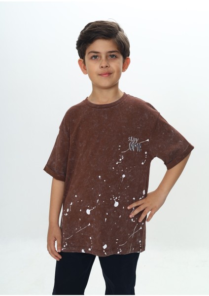 Erkek Çocuk Yıkamalı Sıçratma Baskılı Tişört