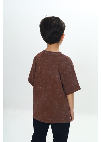 Erkek Çocuk Yıkamalı Sıçratma Baskılı Tişört modelleri