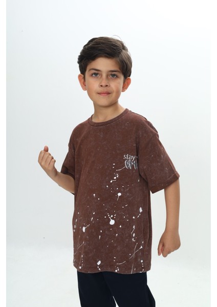 Erkek Çocuk Yıkamalı Sıçratma Baskılı Tişört fırsatları