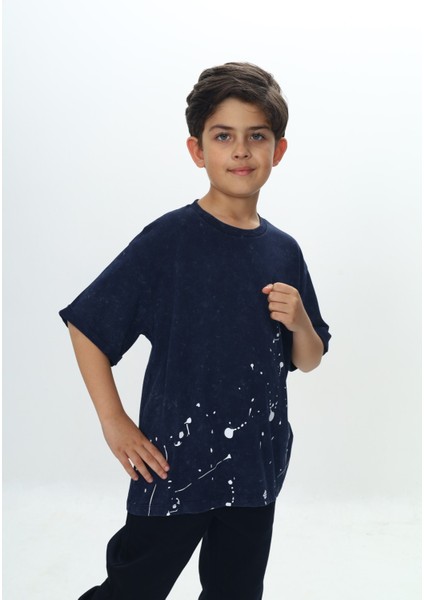 Erkek Çocuk Yıkamalı Sıçratma Baskılı Tişört fiyatları