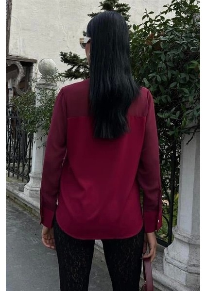 Transparan Detaylı Dökümlü Gömlek 3427