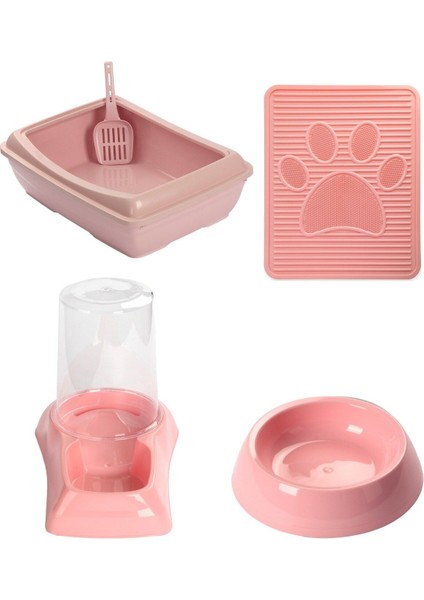 Ekonomik 4'lü Kedi Seti (Tuvalet + Suluk + Mama Kabı + Paspas)