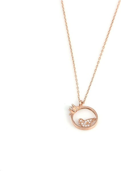 925 Ayar Gümüş Güvercinli Tektaş Kolye, Beyaz - Beyaz Taş