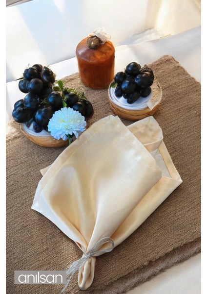 Tekli %100 Pamuk Kumaş Peçete Krem 50x50 Cm Mutfak Bezi Sofra Sunum Servis Peçetesi