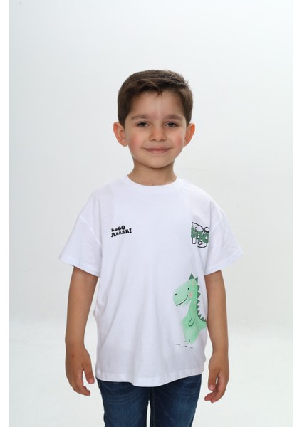 Erkek Çocuk Dinazor Yazı Baskılı Tişört