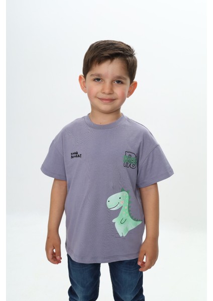 Erkek Çocuk Dinazor Yazı Baskılı Tişört