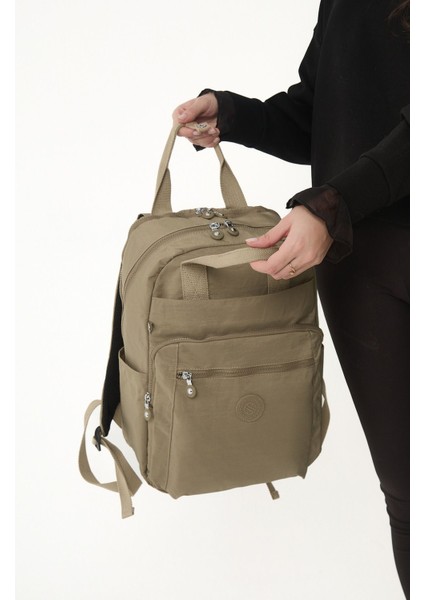 Srg Unisex Suya Dayanıklı Krinkıl Kumaş Çok Gözlü Bej Laptop Okul ve Seyahat Sırt Çantası fırsatları