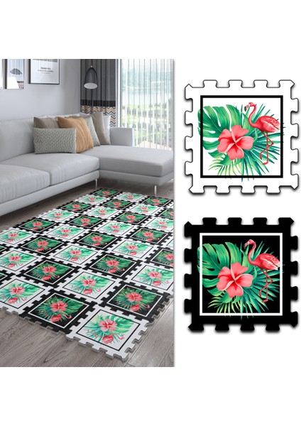 Dijital Filamingo Desenli Mutfak-Oturma Odası-Salon Halısı/yapboz Halı/puzzle Halı/ Japon Halı