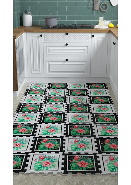 Dijital Filamingo Desenli Mutfak-Oturma Odası-Salon Halısı/yapboz Halı/puzzle Halı/ Japon Halı