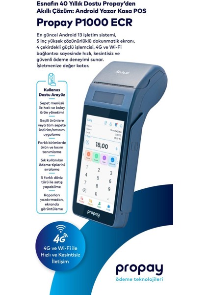 Propay P1000 Android Yazarkasa Pos 4g Sim Kart Hediyeli Kurup Gönderilir fırsatları
