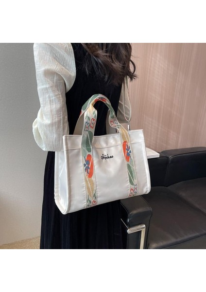 Kadın Günlük Vintage Omuz Çantası Tote Çanta - Beyaz (Yurt Dışından)